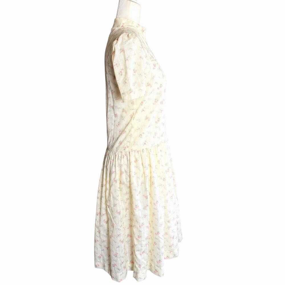 Vtg 80s Midi Dress Floral Puff Sleeves S Cottagecore Retro Feminine Schoolgirl - Picture 6 of 10